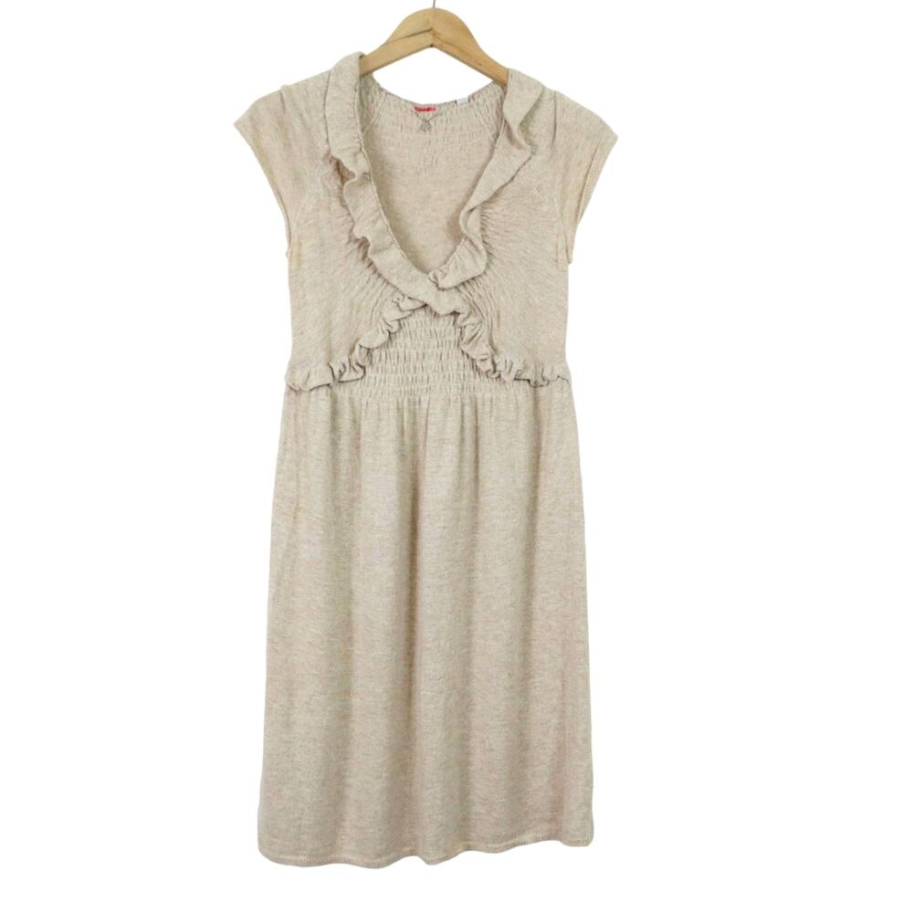 Anthropologie Size S Ruffle Knit Sweater Dress Wool Cashmere Cream